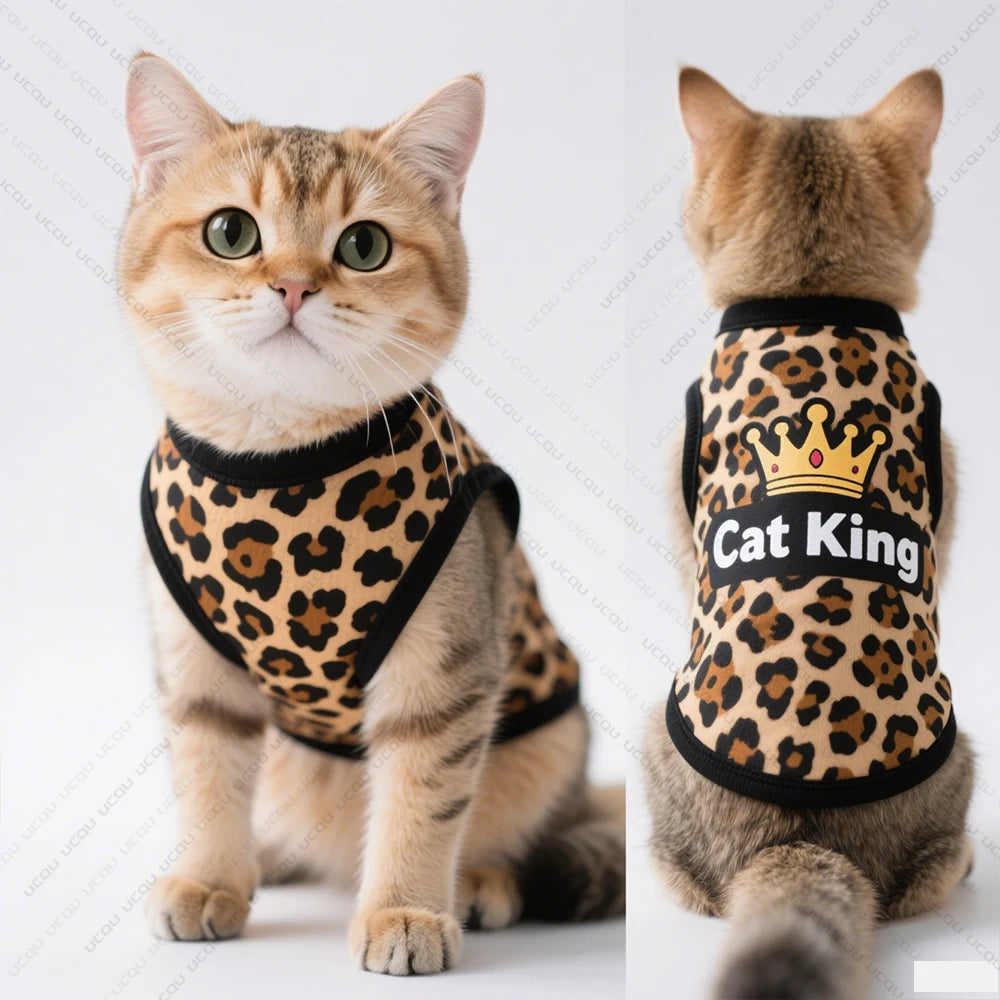 Cat King Leopard Print Cat Vest – Lightweight Summer Cat Clothing for Cats & Small Dogs
