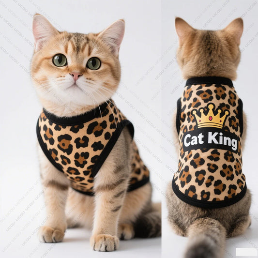 Cat King Leopard Print Cat Vest – Lightweight Summer Cat Clothing for Cats & Small Dogs