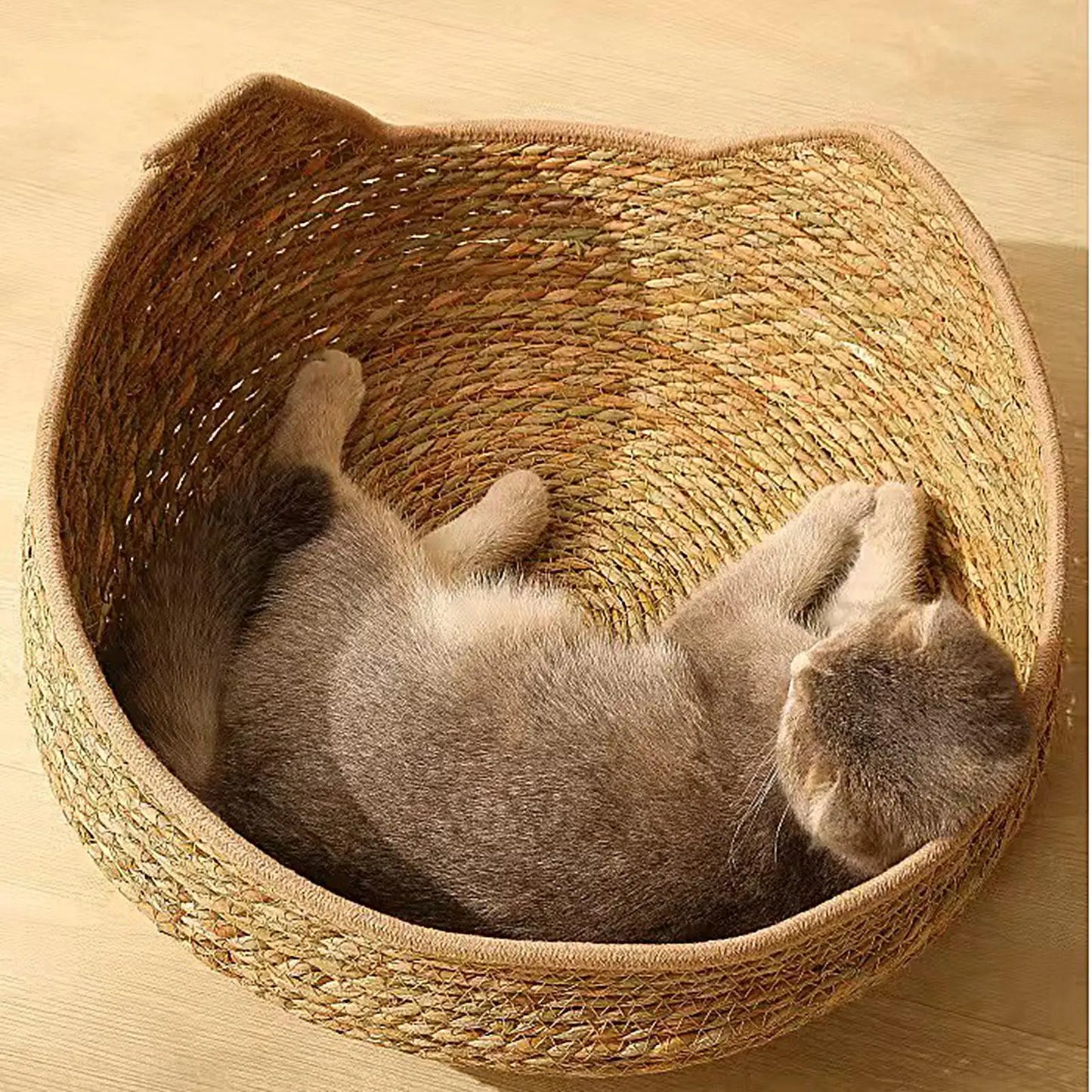 Woven Cotton Rope Cat Basket Bed - Round Sleeping Nest with Luxury Pillow