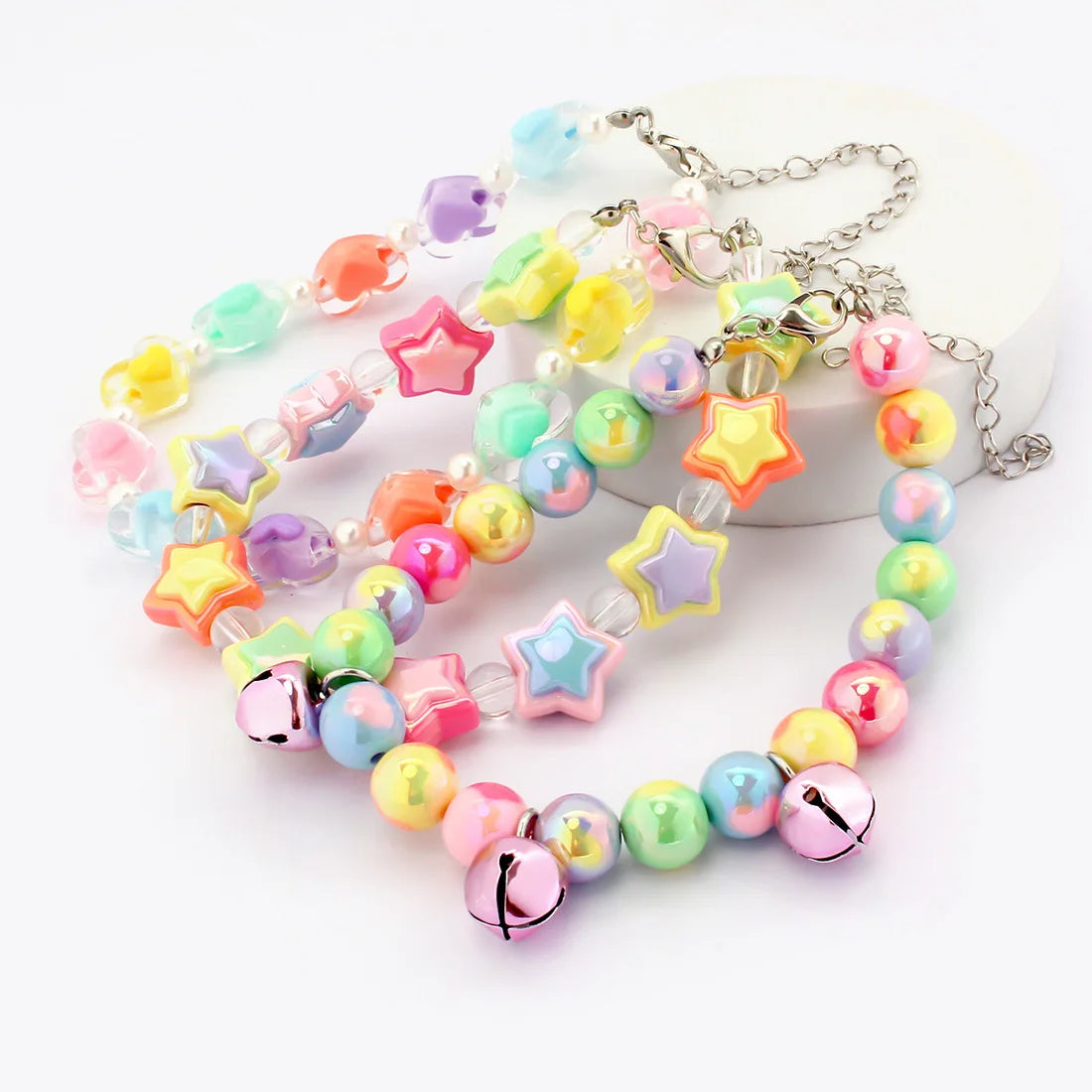 Cute Candy-Colored Pet Collar: Pearl Necklace with Flower Beads & Alloy Chain