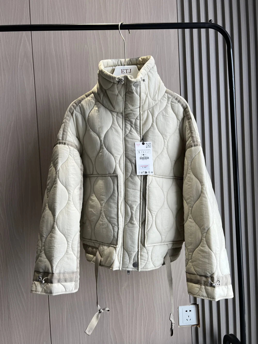ETJ 2024 Quilted Jacket with Ties – Women’s Beige Cotton Coat - PULSE MART