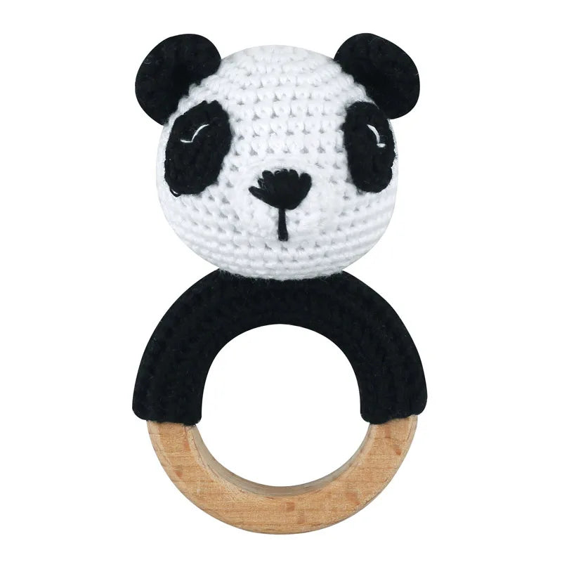 Amigurumi Cartoon Animal Baby Rattle Cute Wooden Ring Handhold Newborn Rattle Toys Handmade Pacifier Clips Kids Educational Toys - PULSE MART