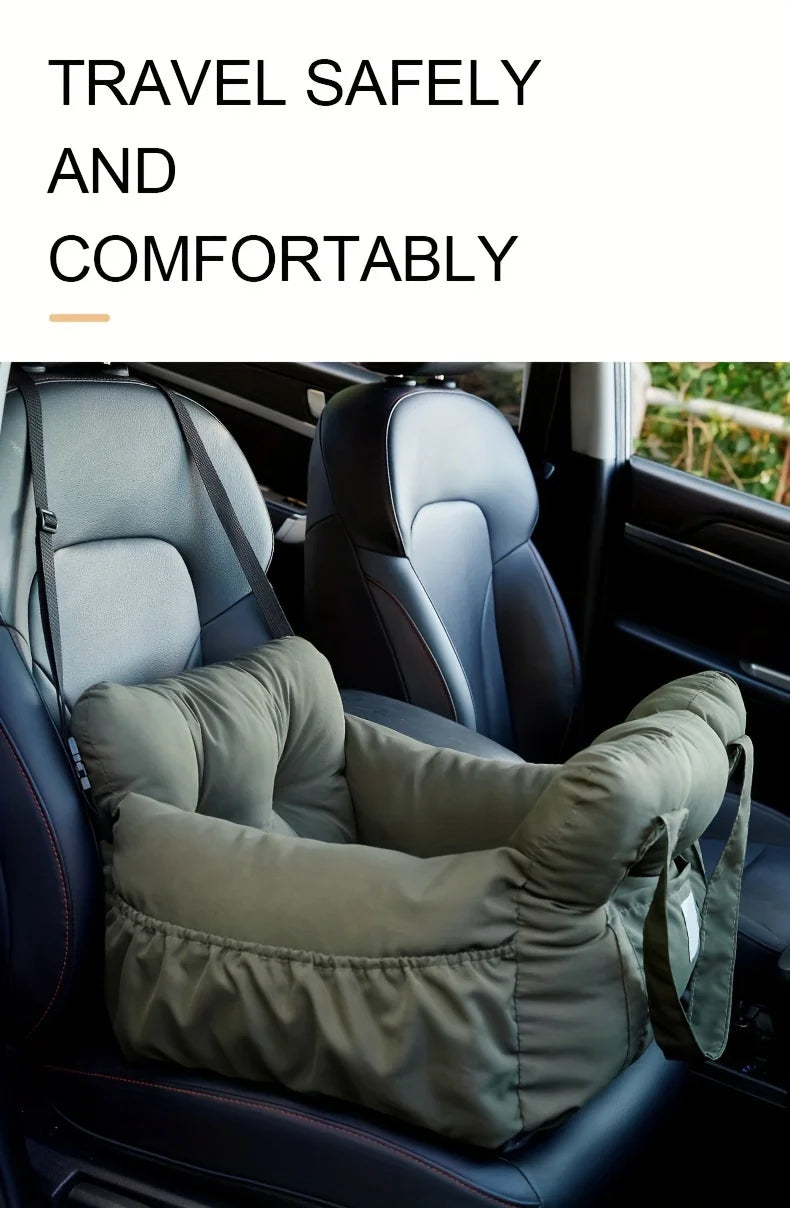 Dog Car Seat with Safety Belt, Washable Non-Slip Pet Booster Bed