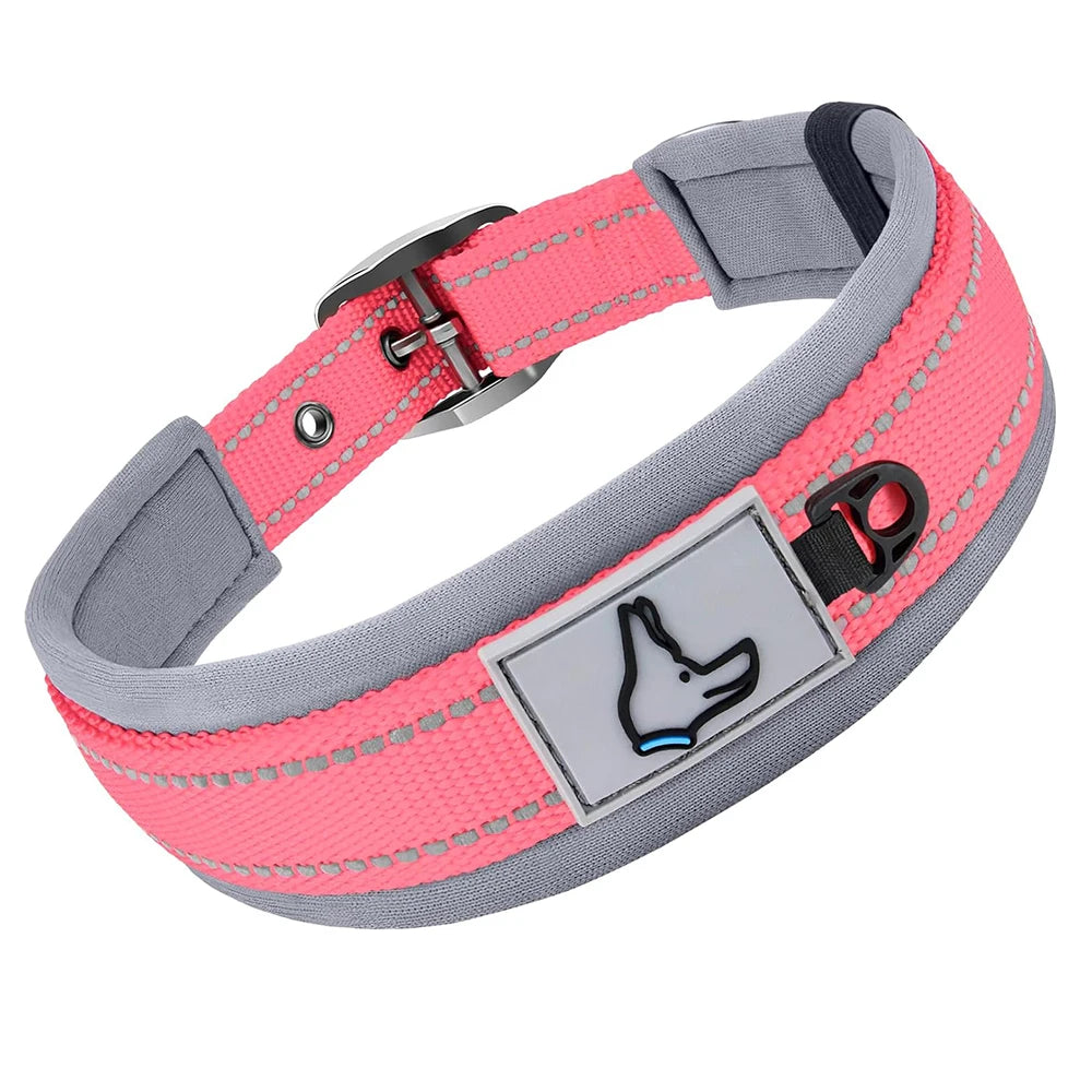 Reflective Padded Dog Collar - Heavy Duty Nylon & Neoprene