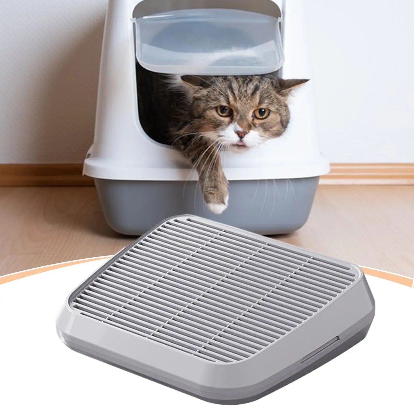 Cat Litter Tray with Double-Layer Filtration Ramp – Anti-Tracking Non-Slip Sand Control Tray
