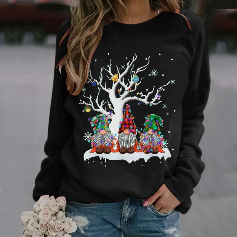 Ladies Christmas Hoodies Winter Christmas Round Collar Hoodie Sweatshirt  Streetwear