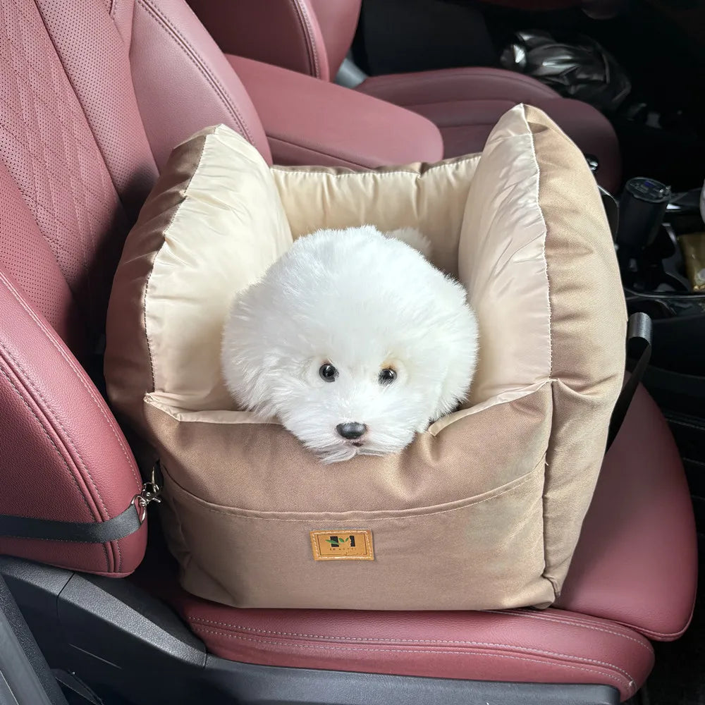 Four-Season Dog Car Seat with Safety Belt, Washable Pet Booster Nest