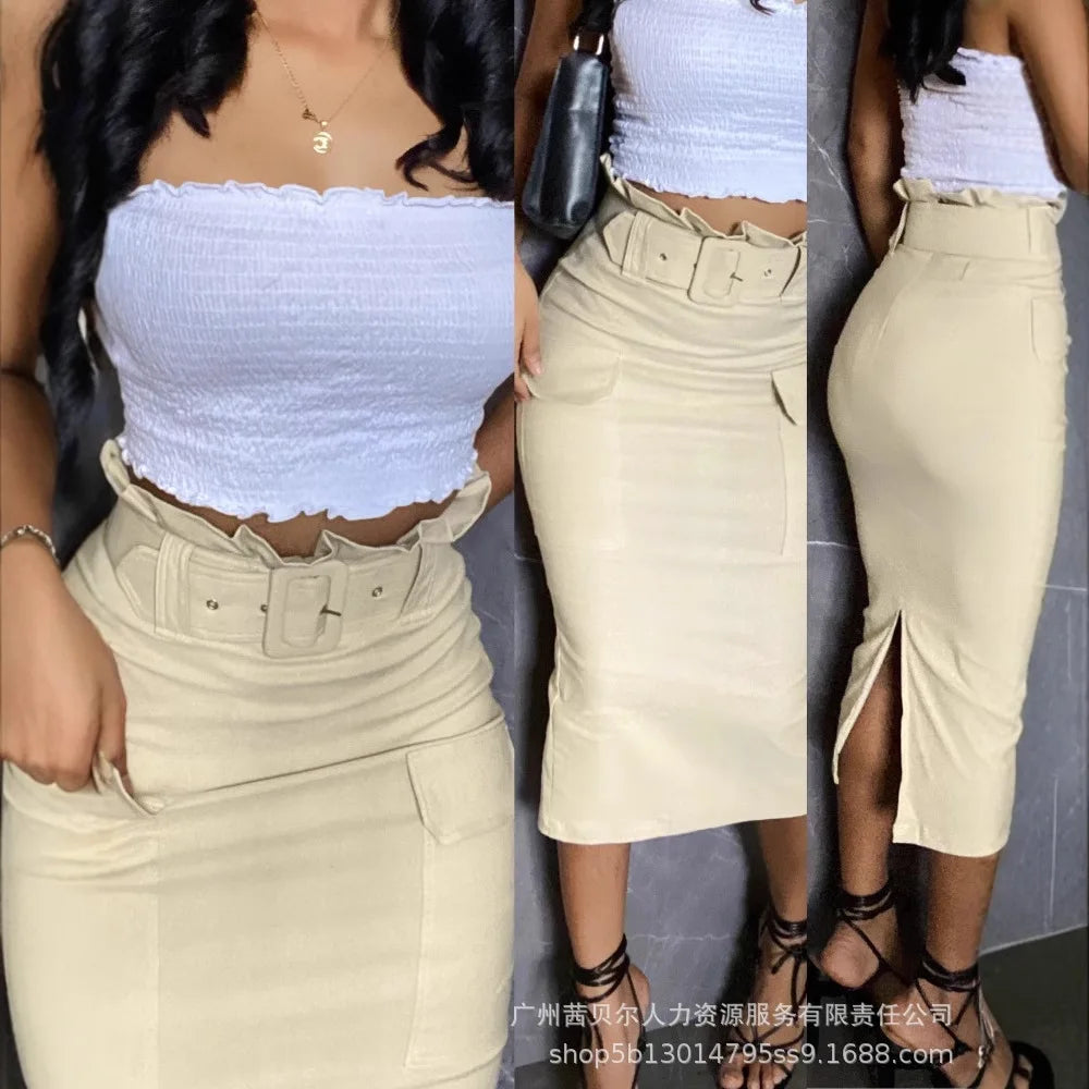 Skirts Mid Length Skirt Women Slim Fit Casual High Waist Bodycon Y2k Streetwear