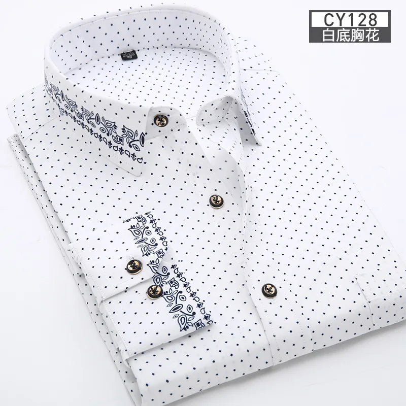 New men's shirt Thin long-sleeved printed spring/summer non-ironing slim breathable shirt