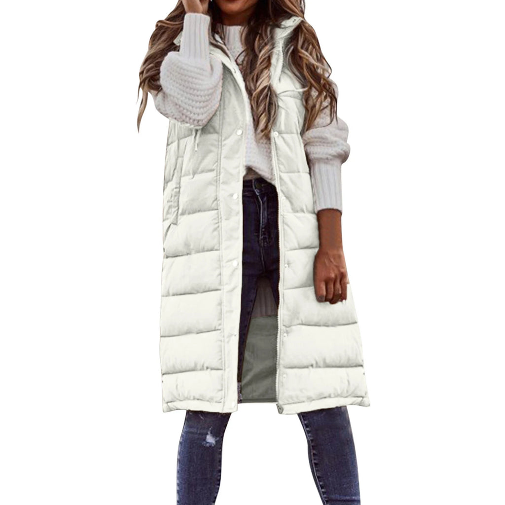Women’s Long Hooded Down Vest – Warm Quilted Waistcoat - PULSE MART