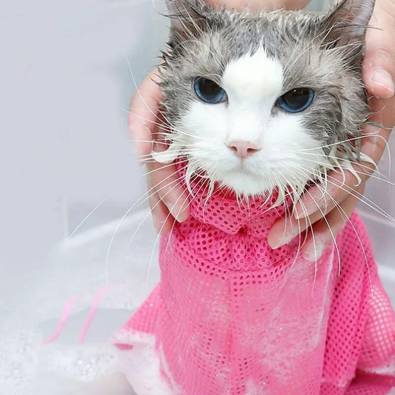 Cat Grooming Shower Bag – Adjustable Mesh Restraint Bag for Bathing & Nail Trimming