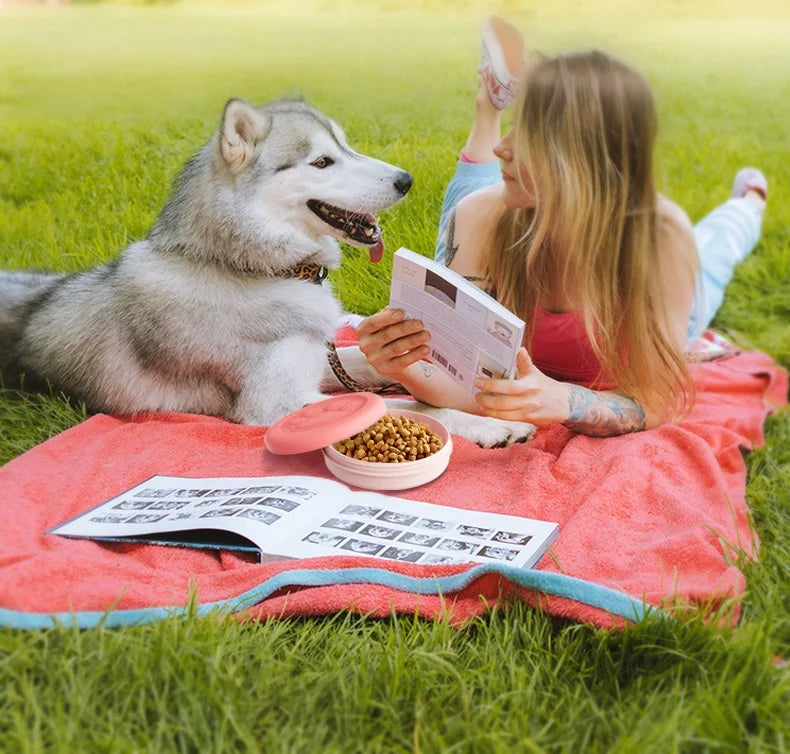 2-in-1 Portable Outdoor Pet Bowl - Travel Food & Water Dish with Treat Compartment
