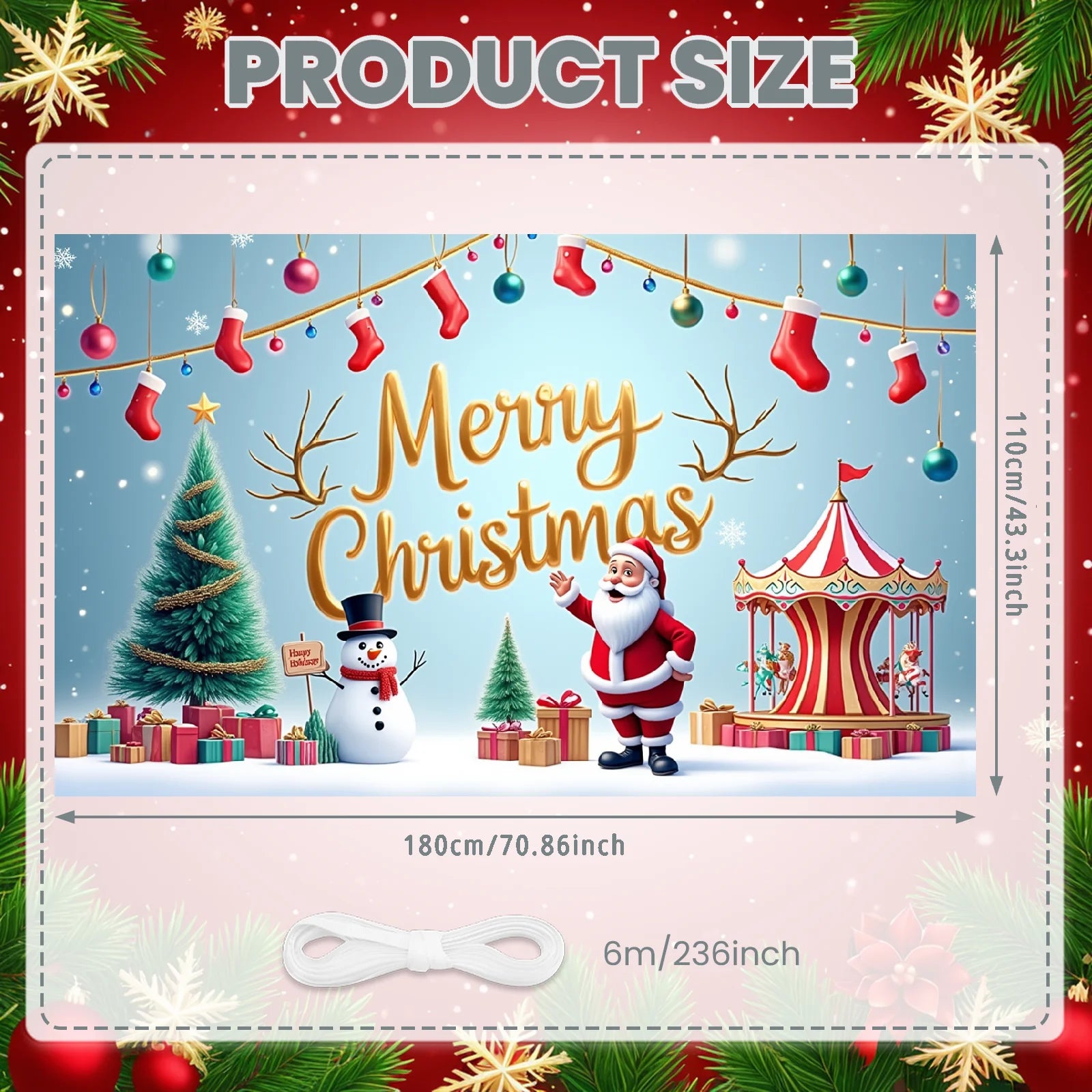 Merry Christmas Santa Decoration Festive Banner Polyester Snowy Scene Winter Holiday for Christmas Party Decor Seasonal Celebrat