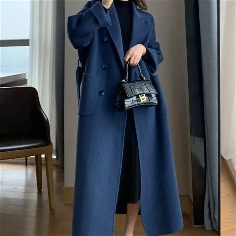 Women’s Korean Fashion Long Woolen Coat – Thickened Winter Overcoat - PULSE MART