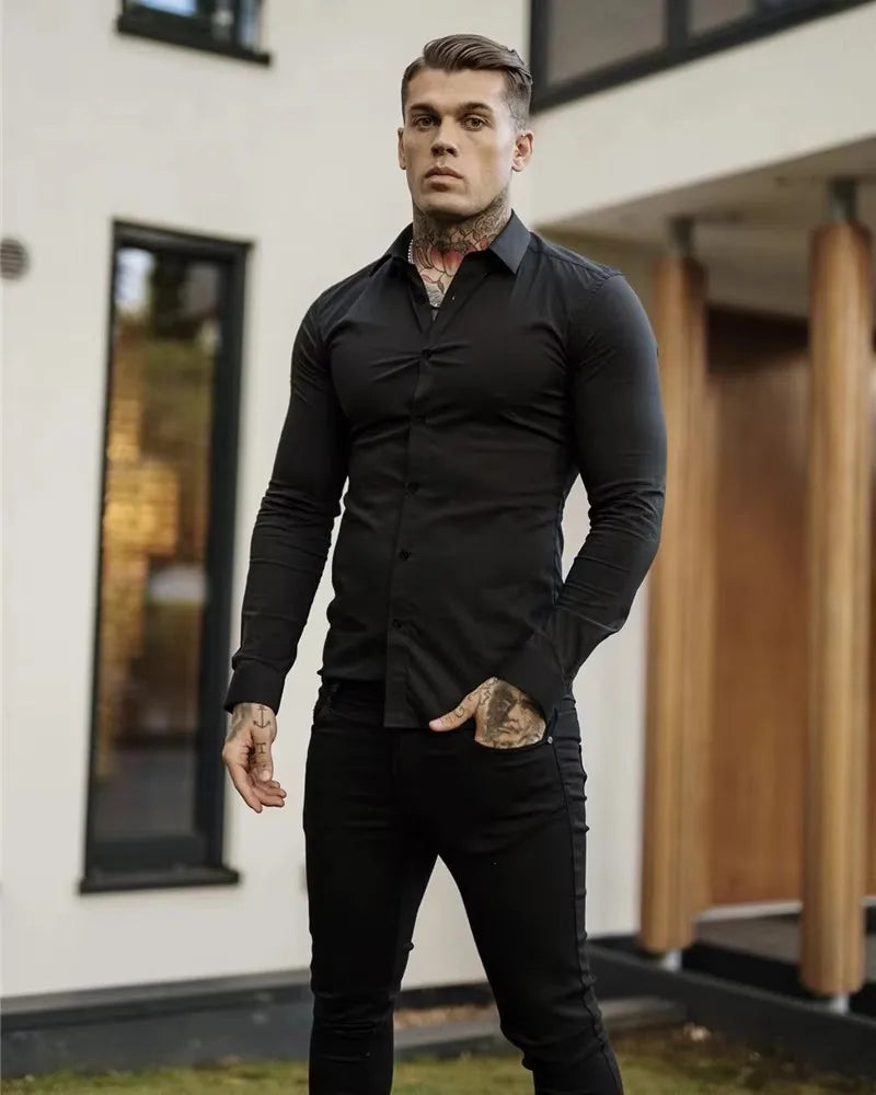 Men's Shirt Fashion Full Sleeve Shirt Men's Muscle Casual Slim-fit Business Dress shirt