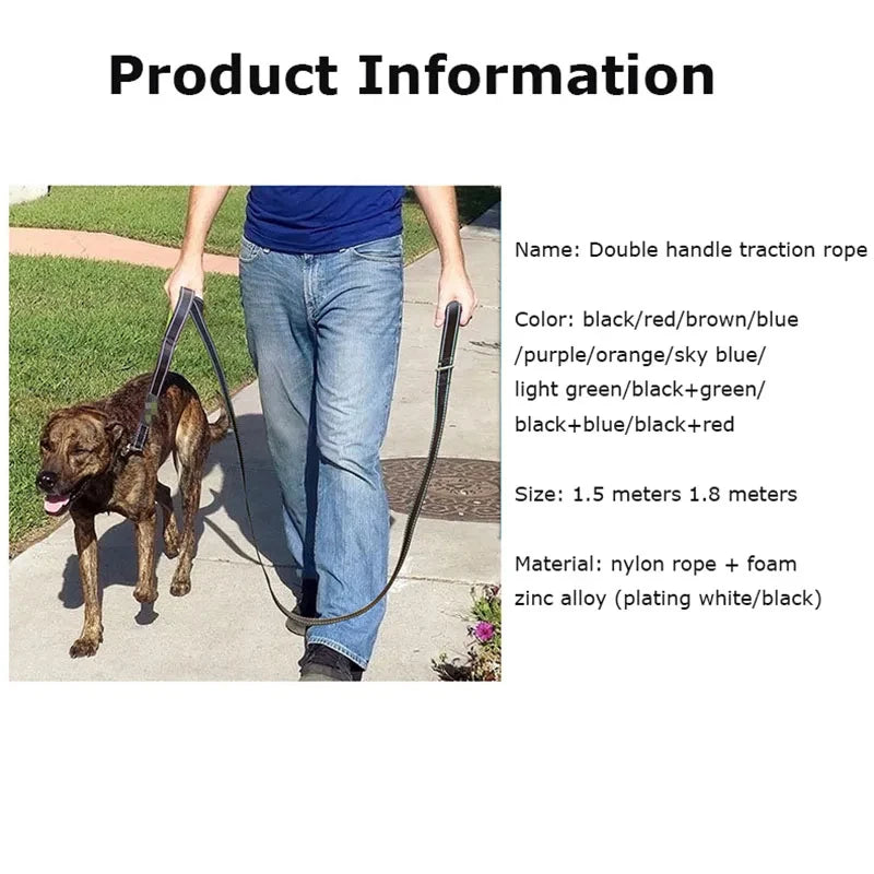 Double Handle Outdoor Travel Dog Leash - Heavy Duty Training Lead