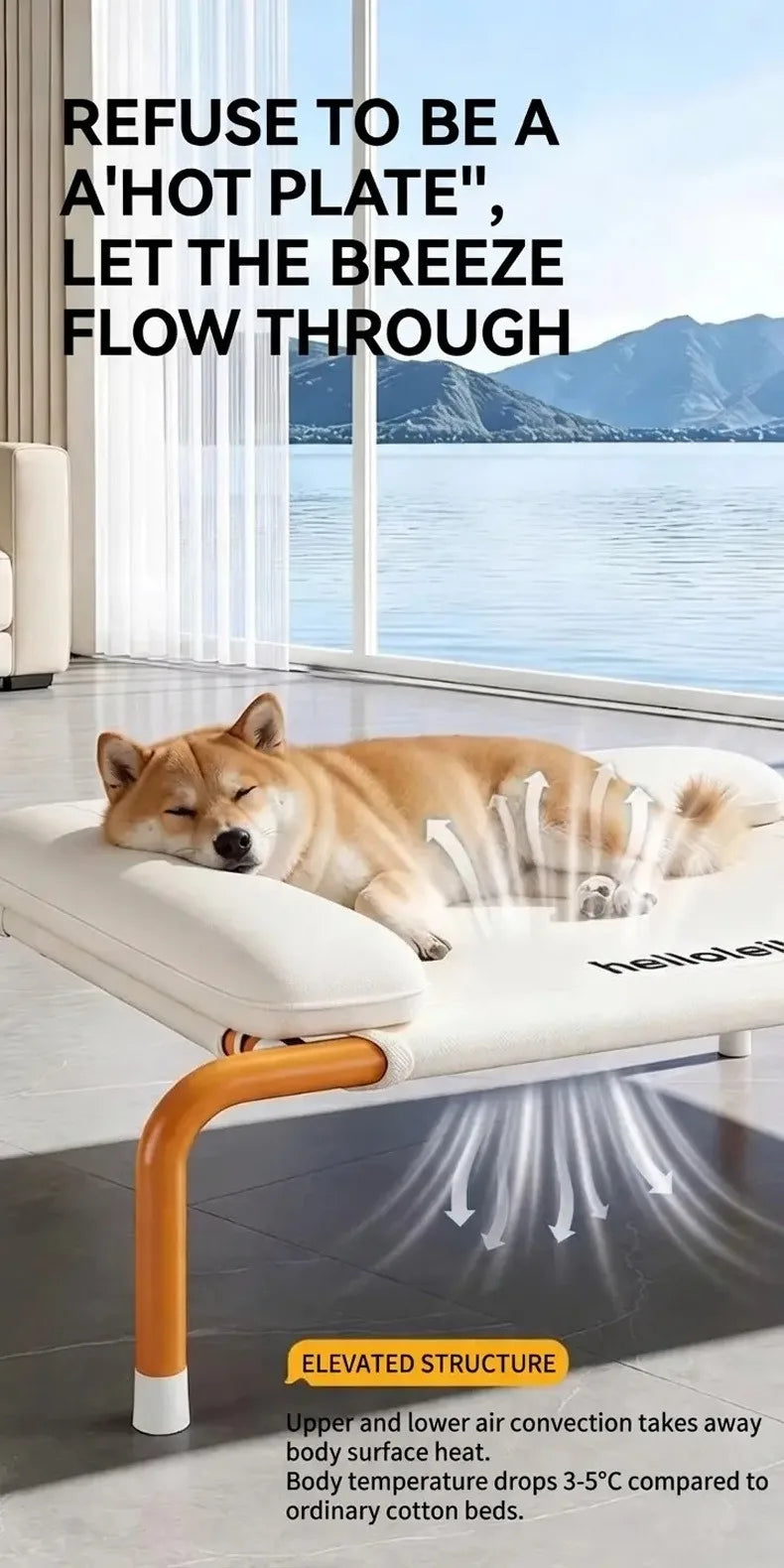 Elevated Mesh Dog Bed with Pillow, Raised Outdoor Patio Cot