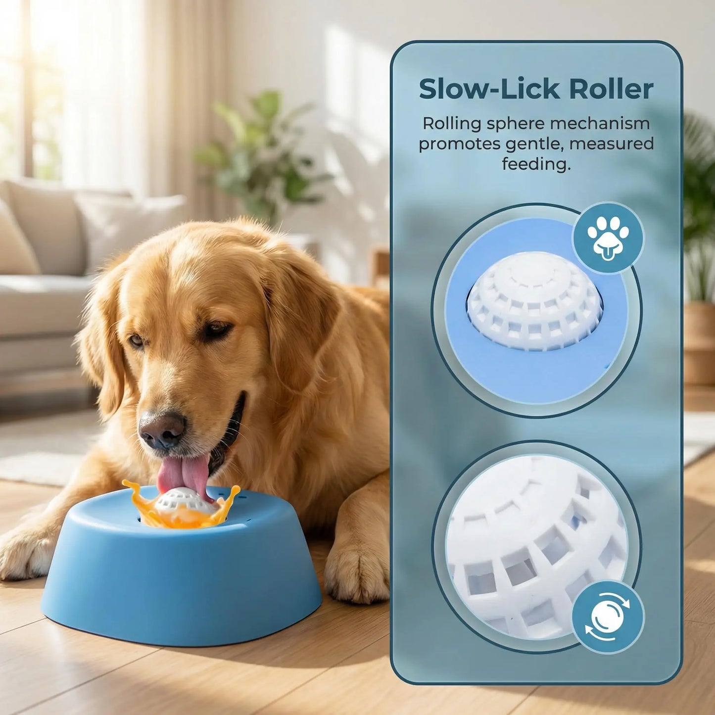 Rolling Ball Liquid Slow Feeder Dog Bowl - Interactive Anti-Slip Lick Toy