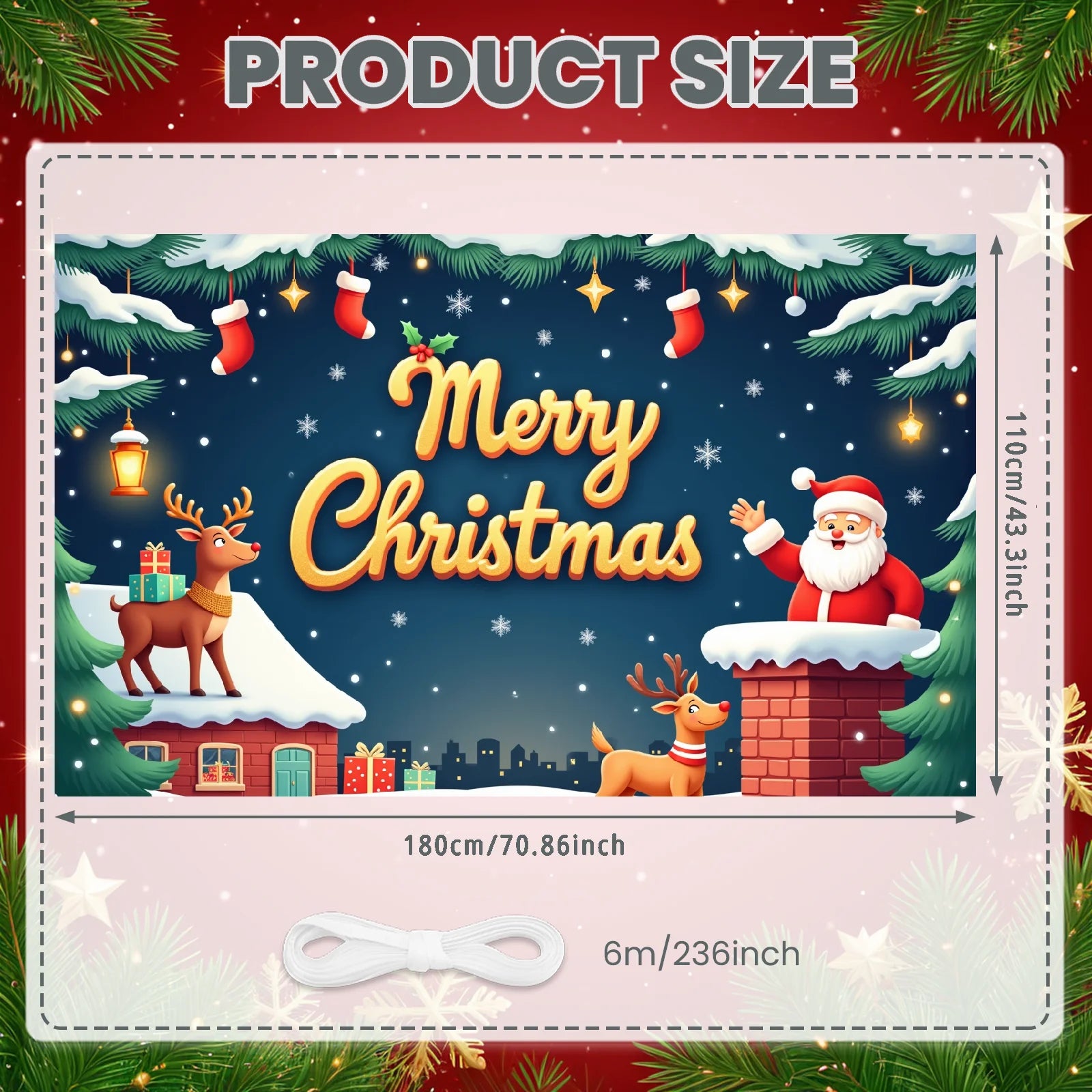 Merry Christmas Santa Decoration Festive Banner Polyester Snowy Scene Winter Holiday for Christmas Party Decor Seasonal Celebrat