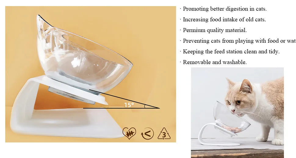 Elevated Tilted Cat Bowl – Anti-Vomiting Orthopedic Food & Water Bowl for Cats, Puppies & Rabbits