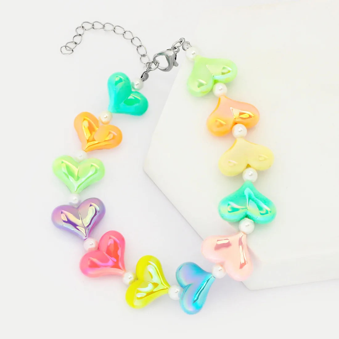 Cute Candy-Colored Pet Collar: Pearl Necklace with Flower Beads & Alloy Chain
