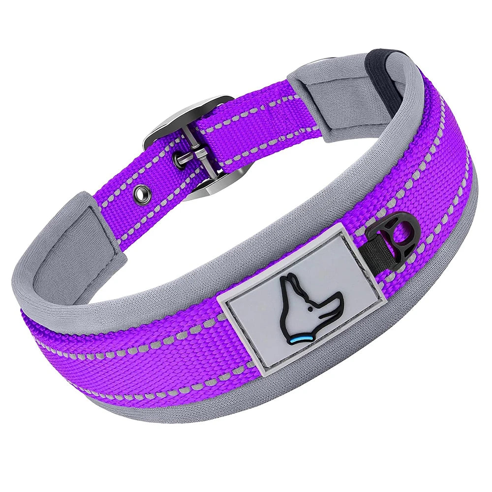 Reflective Padded Dog Collar - Heavy Duty Nylon & Neoprene
