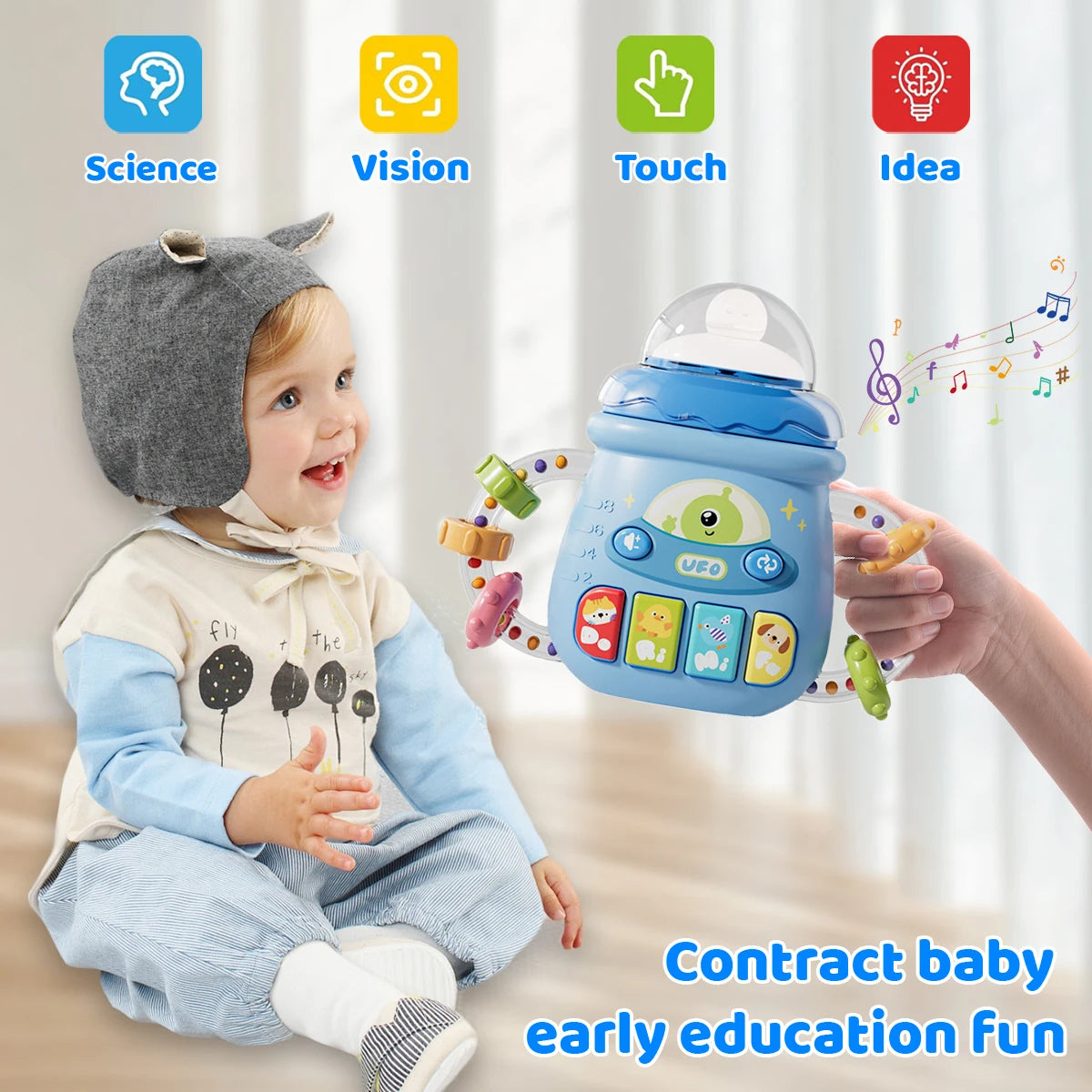 Baby Musical Feeding Bottle Pacifier For 6M+ Newborn Soft Teether Rattles Educational Toy Mobile Soothing Vocal Music Toys - PULSE MART