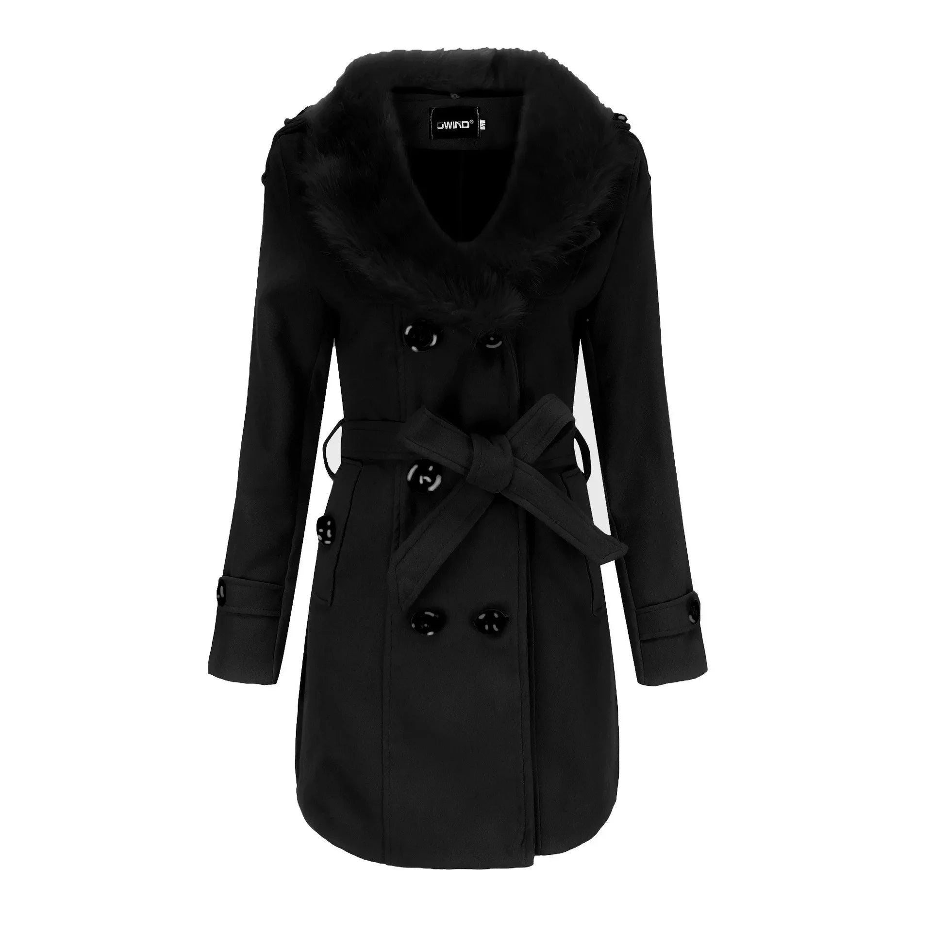 Women’s Long Woolen Coat with Large Fur Collar - PULSE MART
