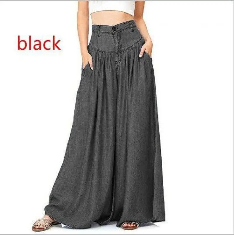 Women's Casual Cotton Linen Jeans Fashion Solid Colour Wide-leg Pants Ladies Loose Plus