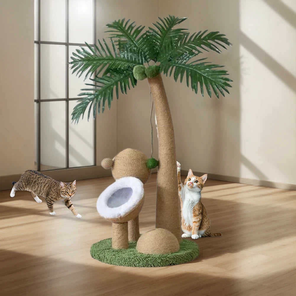 Coconut Tree Cat Scratching Post - Interactive Natural Sisal Rope Pole