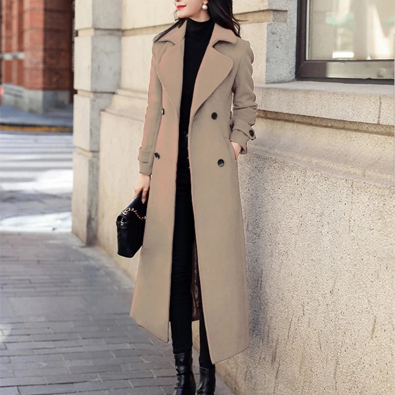 Women’s Korean Fashion Woolen Winter Coat – Long Thickened Overcoat - PULSE MART