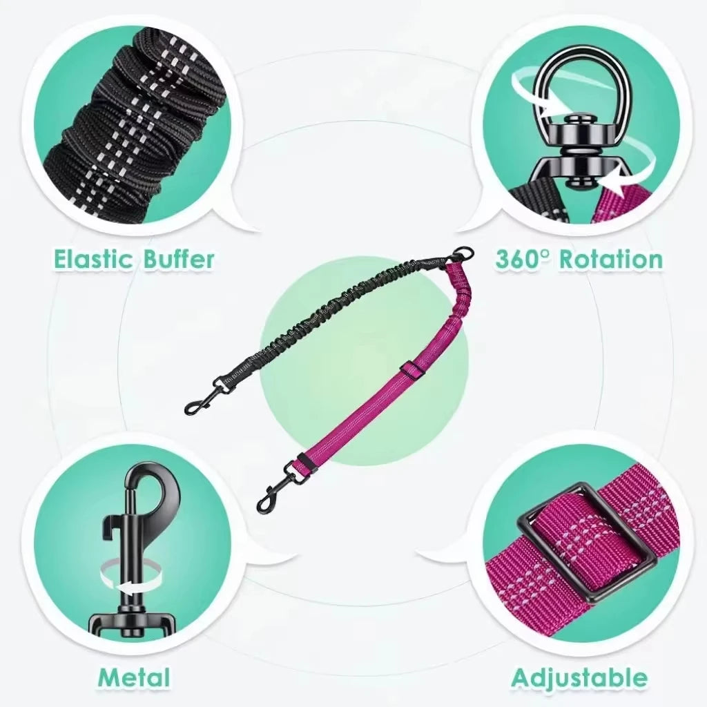 1.6ft Dual Dog Leash Extension - Shock Absorbing Bungee Coupler