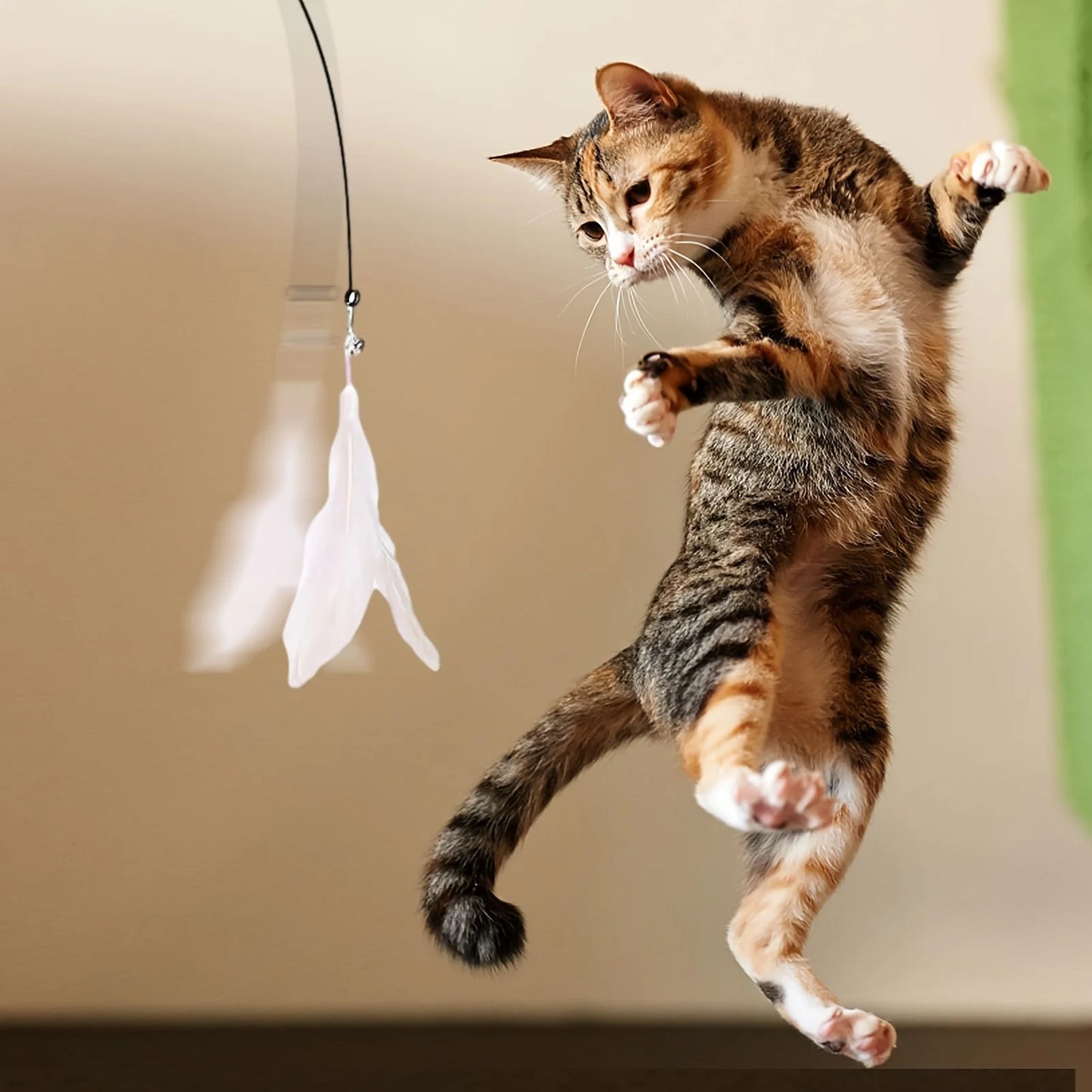 Interactive Cat Teaser Toy – Feather Wand with Bell & Suction Cup for Indoor Cats