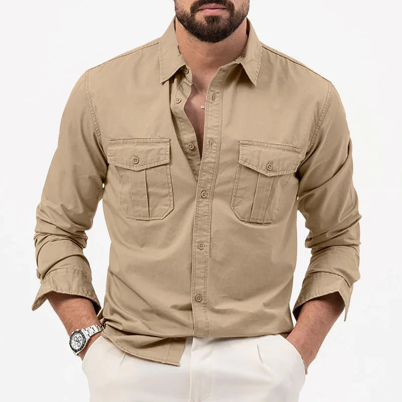Men’s Business Casual Shirt – Army Green Long Sleeve Camisa Masculina