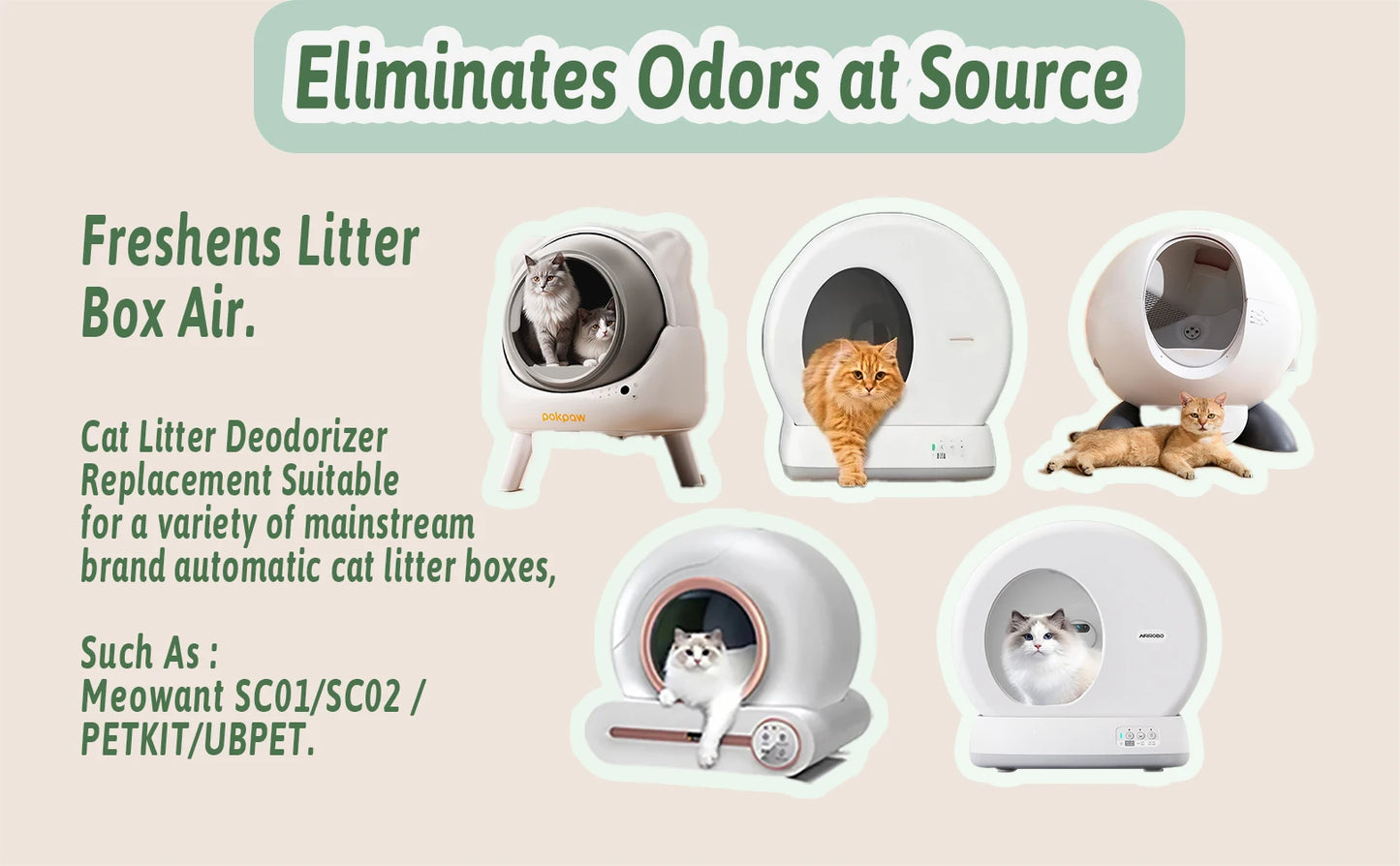Cat Litter Deodorizer Replacement – Odor Control Refill for PETKIT, Meowant & UBPET Self-Cleaning Litter Boxes