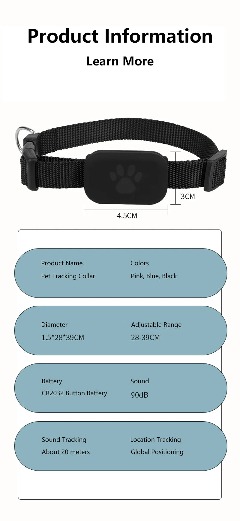 Smart Pet GPS Tracker Collar – Real-Time Anti-Lost GPS Locator for Dogs & Cats (iOS Compatible)