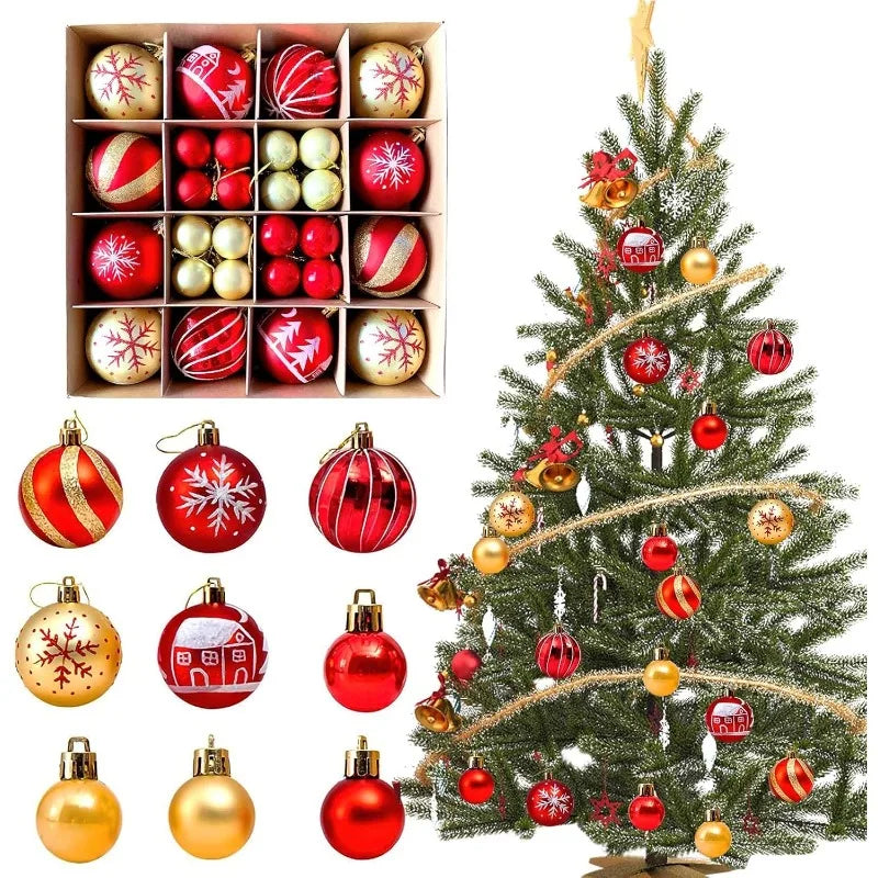 Christmas balls, 44 plastic Christmas tree balls, red and gold Christmas balls, matte and shiny Christmas tree balls,
