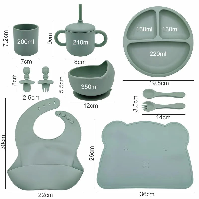 Silicone Baby Feeding Set 10Pcs Children Tableware Set Personalized Name Plates Bowls Placemats Spoon Fork For Kids Newborn Gift - PULSE MART