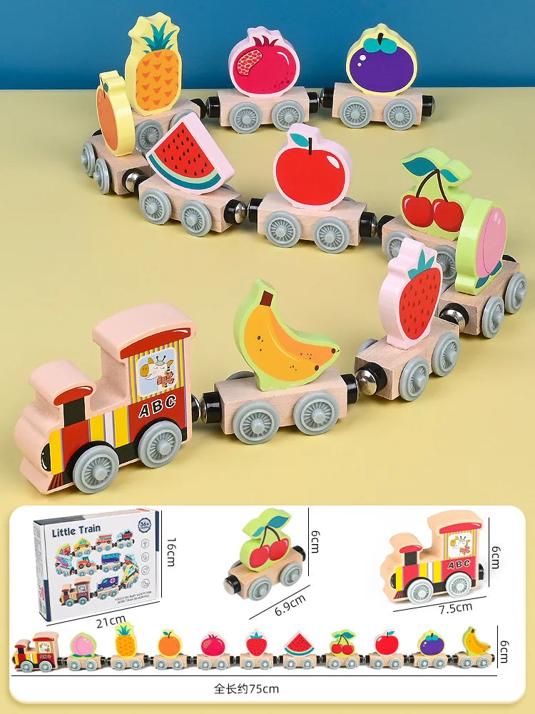 Montessori Magnetic Wooden Train Toys Early Educational Cognition Animal Toy Sorting Learning Teaching Car Cartoon Set For Kids
