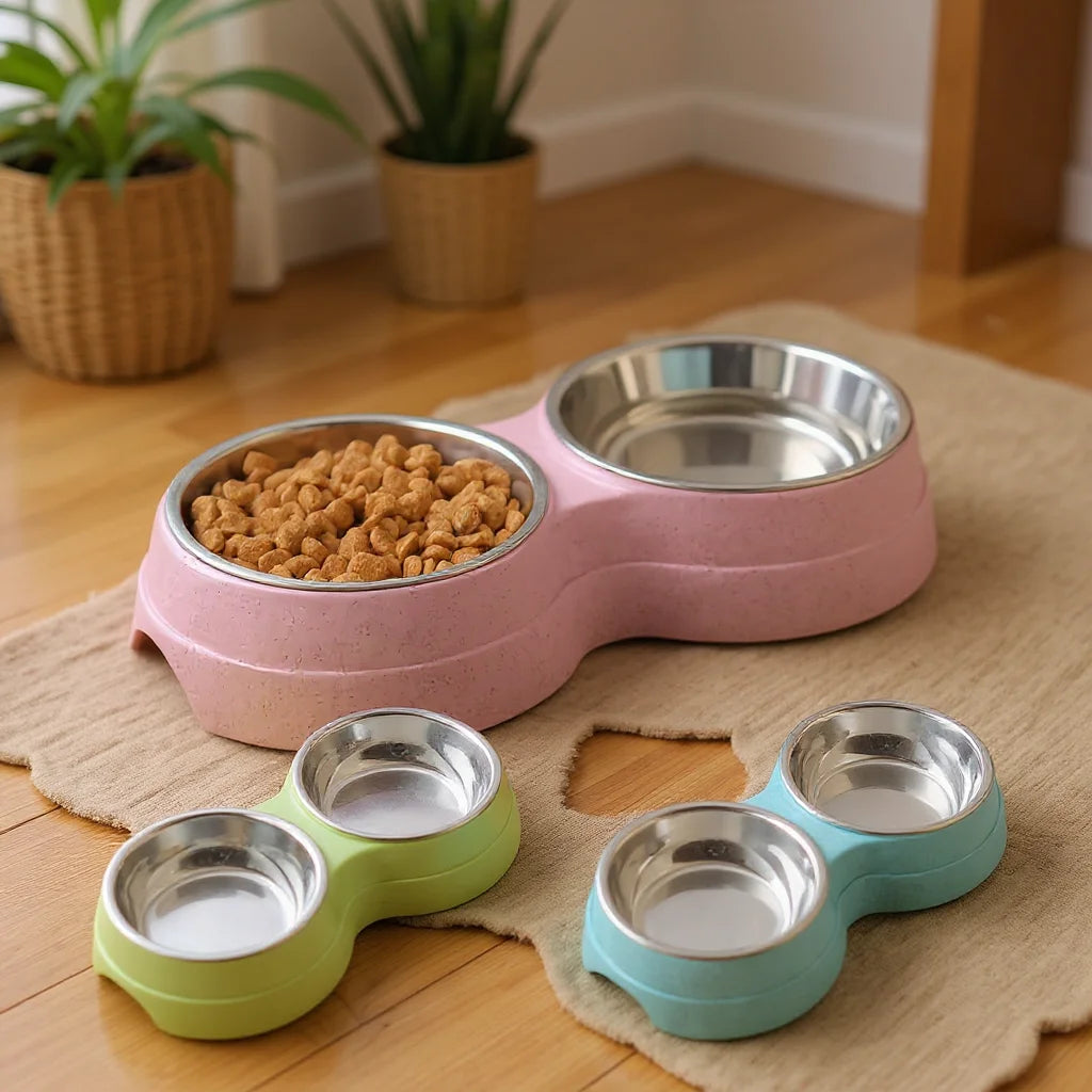 Stainless Steel Double Pet Bowls - Non-Skid Dual Food & Water Station