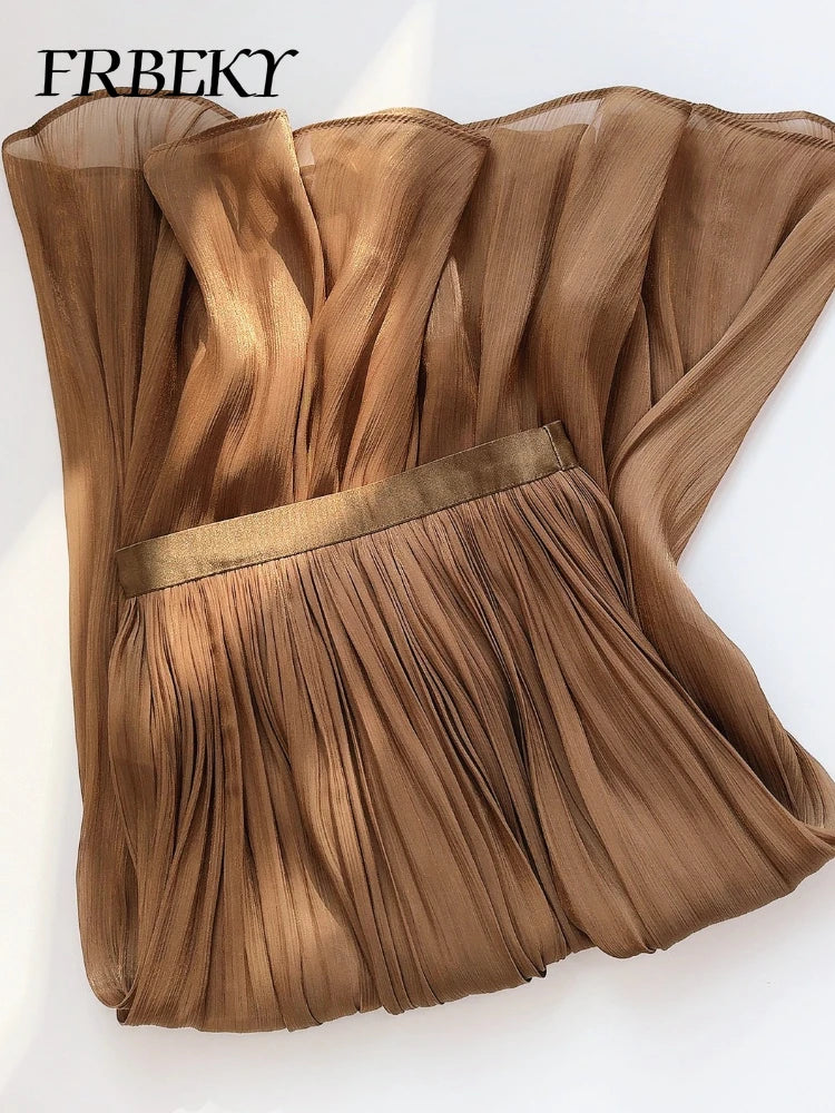 Women’s Summer Pleated A-Line Skirt – High Waist Slim Long Skirt, Elegant Streetwear