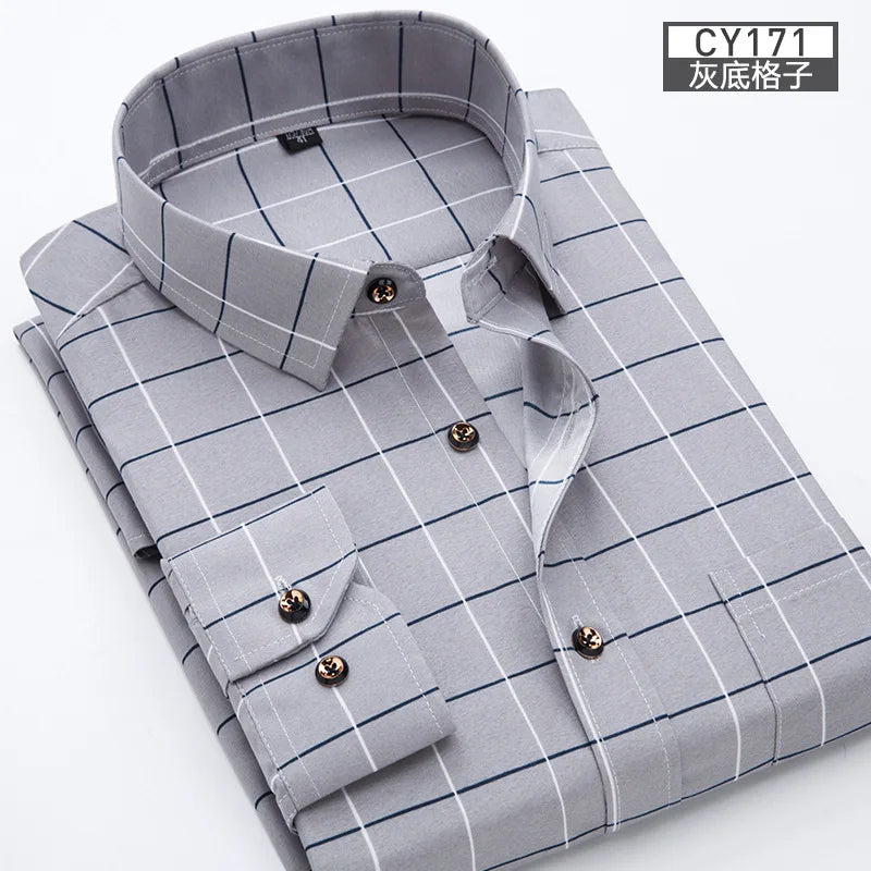 New men's shirt Thin long-sleeved printed spring/summer non-ironing slim breathable shirt