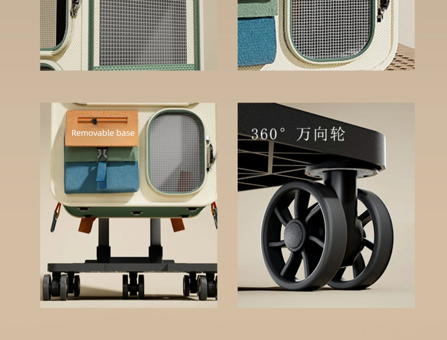 Rolling Cat Carrier with Wheels – Pet Travel Carrier for Large Cats & Small Dogs Up to 10kg