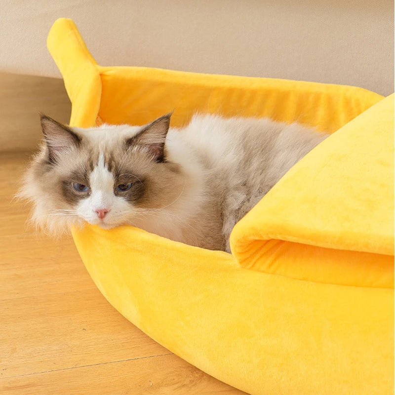Creative Banana Cat Bed - Cute Deep Sleep Nest for Cats & Small Dogs