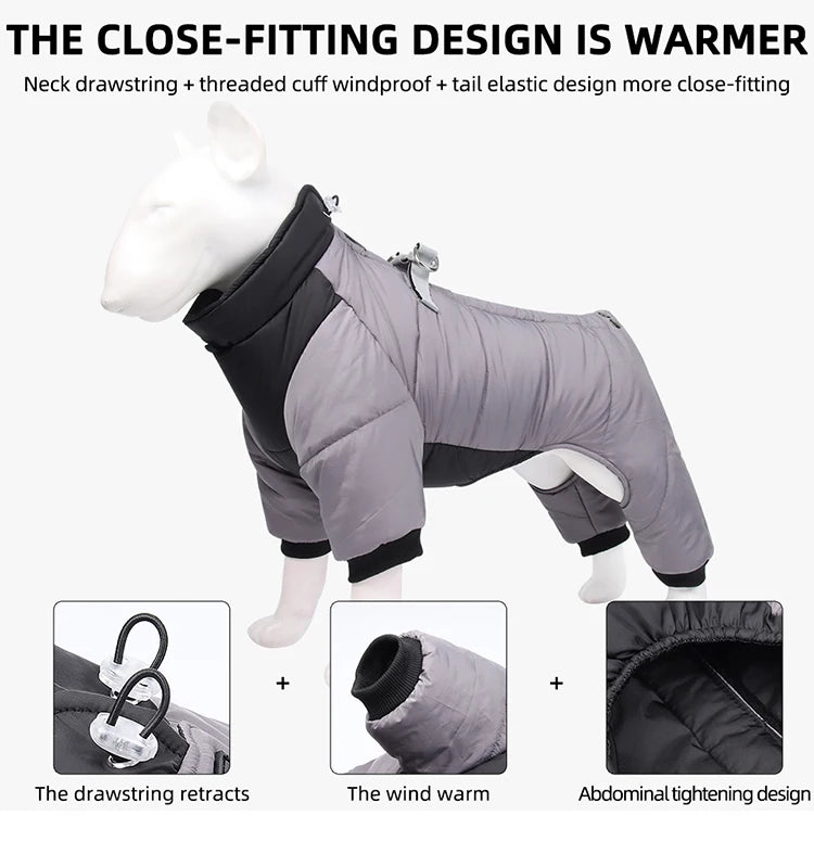 Reflective Four-Legged Dog Winter Coat - Rainproof Windproof Overalls