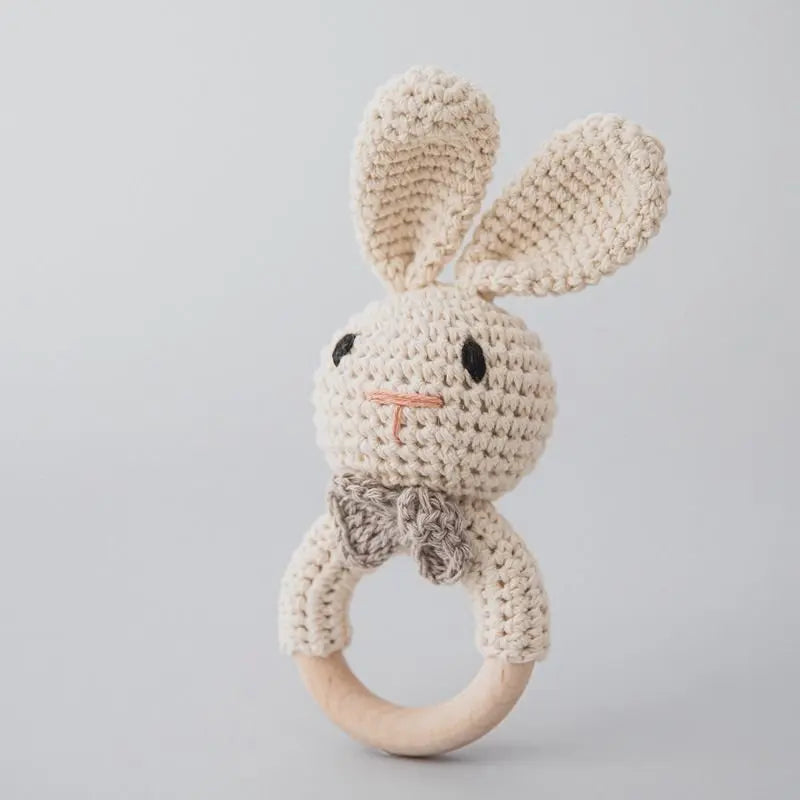 Amigurumi Cartoon Animal Baby Rattle Cute Wooden Ring Handhold Newborn Rattle Toys Handmade Pacifier Clips Kids Educational Toys - PULSE MART