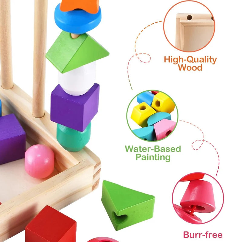 Montessori Wooden Toy Children Color Shape Matching Stacker Puzzle Toys Colorful Beaded Color Cognition Toy Baby Educational Toy