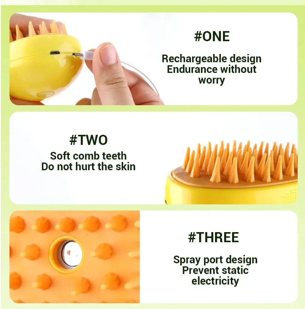 3-in-1 Electric Pet Steam Brush – Cat & Dog Grooming Brush with Spray & Massage Comb