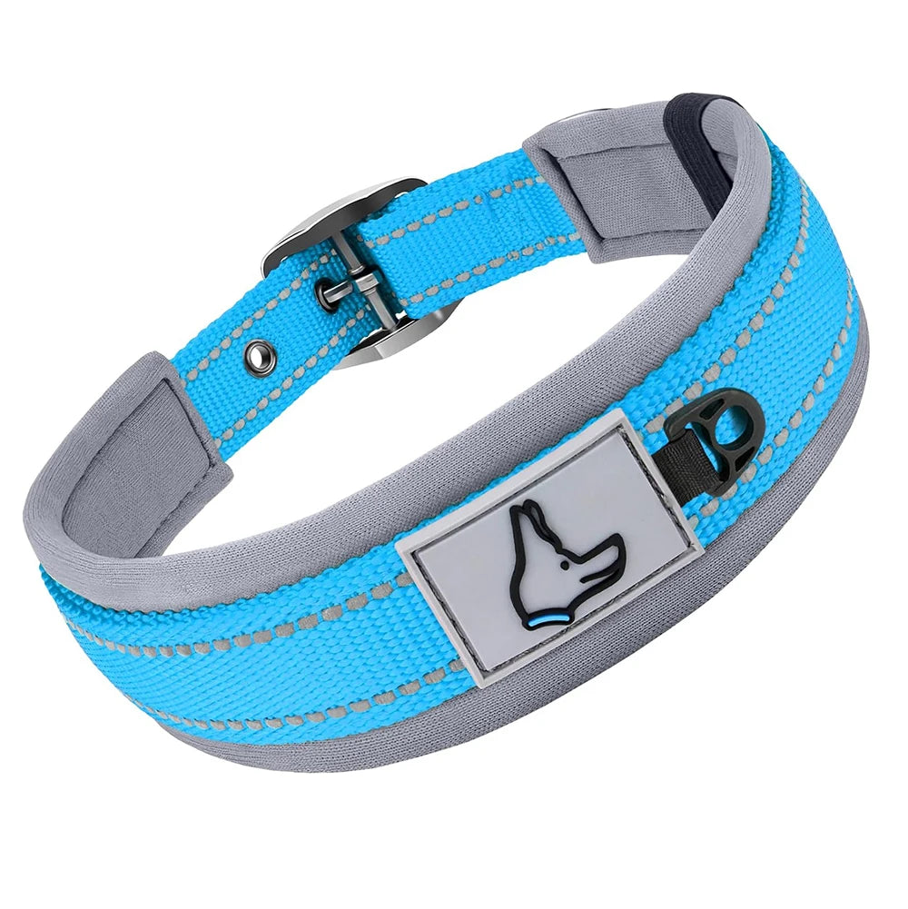 Reflective Padded Dog Collar - Heavy Duty Nylon & Neoprene