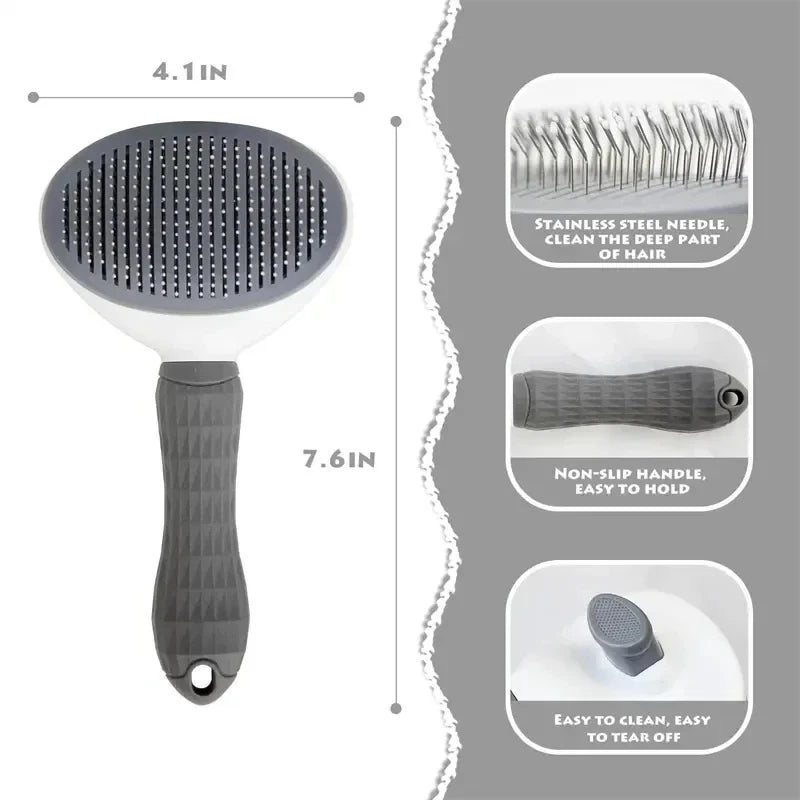 Self-Cleaning Pet Grooming Brush – Cat & Dog Deshedding Hair Remover Brush